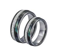 Aeici Anillo de compromiso de 2 piezas para parejas enamoradas, anillo de compromiso para mujer con grabado de tungsteno, anillo de plata de 8 mm, concha y metal, Plata
