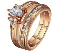 Aeici - Anillo de compromiso para mujer, anillo de placa de oro con circonio, anillo apilable de oro rosa, one size, Metal, Zirconia cúbica
