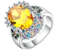 Aeici Anillo de compromiso para mujer, anillo de placa, plata para mujer, ovalado, anillo de plata, one size, Metal, Zirconia cúbica