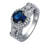 Aeici Anillo de compromiso para mujer, elegantes anillos redondos de 8 dientes plateados, anillo de plata, Plata, Óxido de circonio