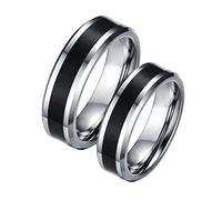 Aeici Anillo de compromiso personalizado para parejas, anillo de tungsteno personalizado anillo de plata negro de 6 mm de alto brillo, Plata