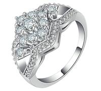 Aeici Anillo de Fiancailles para mujer, anillo de placa de oro con circonio, anillo único, plata blanca, one size, Metal, Zirconia cúbica