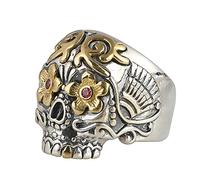 Aeici Anillo de hombre de plata 925, anillos de hombre ajustables con calavera y huesos cruzados, Plata,Oro, Zirconia cúbica