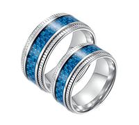 Aeici Anillo de pareja personalizado, anillo de promesa de acero inoxidable de 9,5 mm para hombre, anillo de plata de fibra de carbono azul