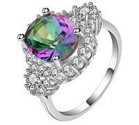 Aeici - Anillo de promesa para mujer, anillos de placa de oro para mujer, ovalado, anillo de plata, multicolor, one size, Metal, Zirconia cúbica