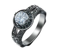 Aeici Anillo de Zircon para mujer, anillo chapado en oro para mujer, anillo de 4 garras, color negro, one size, Metal, Zirconia cúbica
