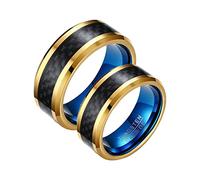 Aeici Anillo grabado personalizado para hombre y mujer, anillo personalizado para mujer, anillo de tungsteno de oro de 8 mm con fibra de carbono, Oro