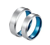 Aeici Anillo hombre y mujer pareja alianza de boda mujer plata acero inoxidable anillo azul cepillado plata 6 mm mujer talla 17 & hombre talla 25