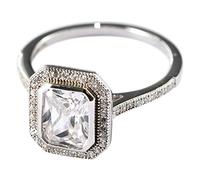 Aeici Anillo mujer 925 plata, anillo para mujer novia cuadrado anillo mujer, Plata, Zirconia cúbica