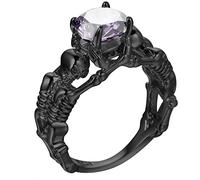 Aeici - Anillo para mujer, anillo con placa de oro para mujer, 4 Prong redondo, anillo negro, one size, Metal, Zirconia cúbica