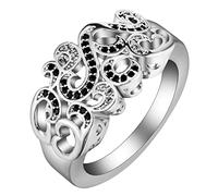 Aeici Anillo para mujer, anillo de alianza para mujer, placa de plata, vid vintage, anillo de plata, one size, Metal, Zirconia cúbica