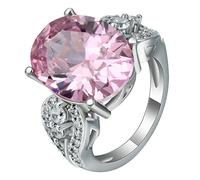 Aeici Anillo para mujer, anillo de placa de oro circonio hueco de 4 dientes, anillo de plata rosa, one size, Metal, Zirconia cúbica