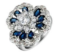 Aeici Anillo para mujer, anillo de placa de plata con circonio, flor, anillo de plata, one size, Metal, Zirconia cúbica