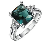 Aeici Anillo para mujer, Anillos de placa de oro para mujer, rectángulo de 4 puntas, anillo de plata verde oscuro, one size, Metal, Zirconia cúbica