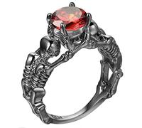 Aeici - Anillo para mujer, grabado, anillo chapado en oro, diseño de calavera, color negro, one size, Metal, Zirconia cúbica
