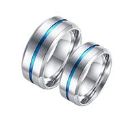Aeici - Anillo para pareja de 2 piezas, anillo de alianza para hombre, acero inoxidable, anillo cepillado, plata de 8 mm, con línea azul, Plata