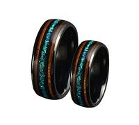 Aeici - Anillo para parejas enamoradas de 2 piezas, personalizado, anillo para hombre personalizable, tungsteno, anillo negro de 8 mm, ópalo y madera