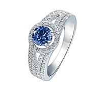Aeici Anillos de boda para mujer, anillo con placa de plata de circonio, 4 Prong Round anillo plateado, one size, Metal, Zirconia cúbica