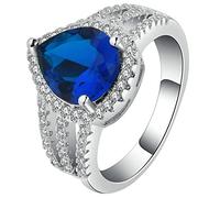 Aeici Anillos de boda para mujer, anillo de boda, placa de oro lágrima, anillo azul plateado, one size, Metal, Zirconia cúbica