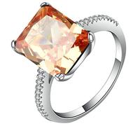 Aeici - Anillos de compromiso para mujer, anillo de boda, placa de oro rectángulo de 4 puntas, anillo de plata champán, one size, Metal, Zirconia cúbica