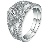 Aeici Anillos de compromiso para mujer, anillo de boda, placa de plata, anillos de apilamiento redondos huecos, anillo de plata, one size, Metal, Zirconia cúbica