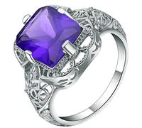 Aeici Anillos de compromiso para mujer, anillo de compromiso chapado en plata, rectángulo hueco, elegante, anillo de plata, one size, Metal, Zirconia cúbica