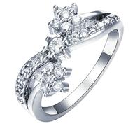 Aeici Anillos de compromiso para mujer, Anillos para mujer, placa de plata y flor, anillo de plata, one size, Metal, Zirconia cúbica