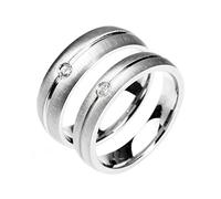 Aeici - Anillos de compromiso para mujer, hombre, anillo para mujer, boda, acero inoxidable, anillo cepillado de plata con circonita, Plata