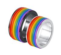 Aeici Anillos de Hombre Mujer Anillos de Boda de Acero Inoxidable Anillo LGBT 9mm con Círculo de Silicona, Plata