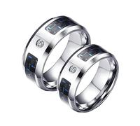 Aeici - Anillos para mujer, hombre, grabado personalizado, acero inoxidable, anillo de plata de 8 mm con fibra de carbono, Plata