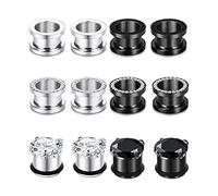 Aeici - Esparcidor de oreja, 3 - 20 mm, tapón de túnel de oreja, acero, 12 unidades, túnel de oreja, plata y negro, aro con circonita, túnel de oreja, Cubic Zirconia