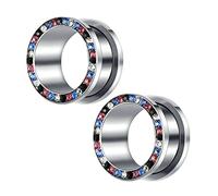 Aeici - Esparcidor de orejas, dilatador de oreja, acero de 2 piezas, dilatador de oreja, redondo, con circonio, multicolor, Cubic Zirconia