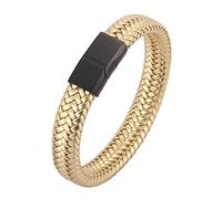 Aeici Pulsera acero hombre grabado, pulsera cuero hombre pulsera amistad hombre pulsera trenzada oro con hebilla negra
