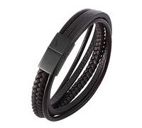 Aeici Pulsera de acero inoxidable para hombre, pulsera de cuero para hombre, 5 capas con hebilla negra