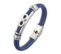 Aeici Pulsera de acero inoxidable para hombre, pulsera de cuero para hombre, pulsera azul con hebilla de plata