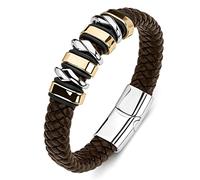 Aeici Pulsera de acero inoxidable, pulsera cuero hombre pulseras amistad hombre pulsera trenzada con hebilla plateada
