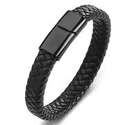 Aeici Pulsera de acero para hombre, pulseras de cuero con grabado, pulsera trenzada de 12 mm