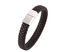 Aeici Pulsera de acero para hombre, pulseras de cuero para hombre, pulsera trenzada para hombre con hebilla de plata
