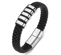 Aeici - Pulsera de cadena para hombre, acero, pulsera de fantasía para hombre, piel, pulsera trenzada con hebilla