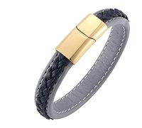 Aeici - Pulsera de cadena para hombre, acero, pulseras de piel para hombre, pulsera de 12 mm con hebilla dorada