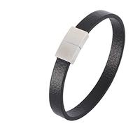Aeici Pulsera gótica de acero para hombre, pulsera de cuero para hombre, pulsera india de 10 mm con hebilla de plata