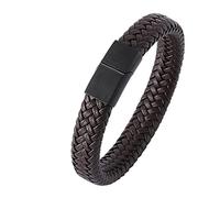 Aeici - Pulsera para hombre, acero inoxidable, pulseras de cuero, para hombre, pulsera trenzada con hebilla, color negro