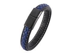 Aeici - Pulsera para hombre, acero inoxidable, pulseras de piel para hombre, pulsera de 12 mm con hebilla, color negro