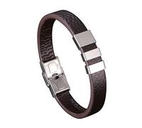 Aeici - Pulsera para hombre, acero inoxidable, pulseras de piel para hombre, pulsera india, 8 mm con hebilla plateada