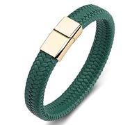 Aeici Pulseras de acero inoxidable para hombre, pulseras de cuero para hombre, pulsera trenzada con hebilla dorada