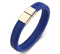 Aeici Pulseras de acero inoxidable para hombre, pulseras de cuero para hombre, pulsera trenzada con hebilla dorada