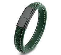 Aeici Pulseras de acero para hombre, pulsera de cuero para hombre, pulsera de la amistad para hombre, pulsera de 12 mm con hebilla negra y dorada