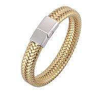 Aeici Pulseras de Acero para Hombre, Pulseras de Cuero para Hombre Pulsera Hombre Pulsera Trenzada Oro con Hebilla Plata