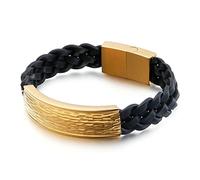Aeici Pulseras para hombre, pulsera de cuero simple de acero, pulsera para hombre, pulsera de identificación curva trenzada negra