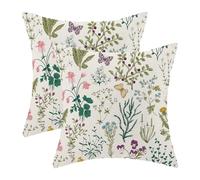 AEIOAE - Juego de 2 fundas de cojín con diseño primaveral de flores silvestres; fundas de cojín decorativas color verde azulado, para exteriores, casa de campo, hogar, cama, sofá, 50 x 50 cm